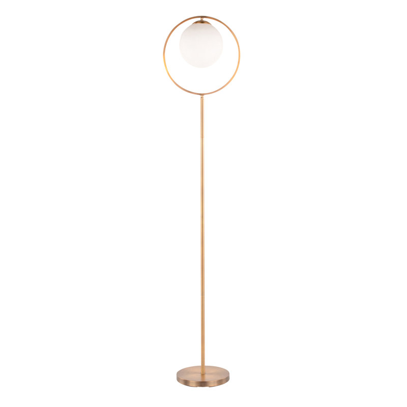 Moon Contemporary Floor Lamp In Gold Metal And Frosted Glass