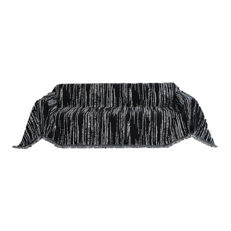 Chenille Box Cushion Sofa Slipcover, Black Abstract