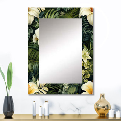 Cermenho Boho Botanical Oasis Palm - miroir décoratif tropical, botanique, miroir mural floral, impression d'art en métal
