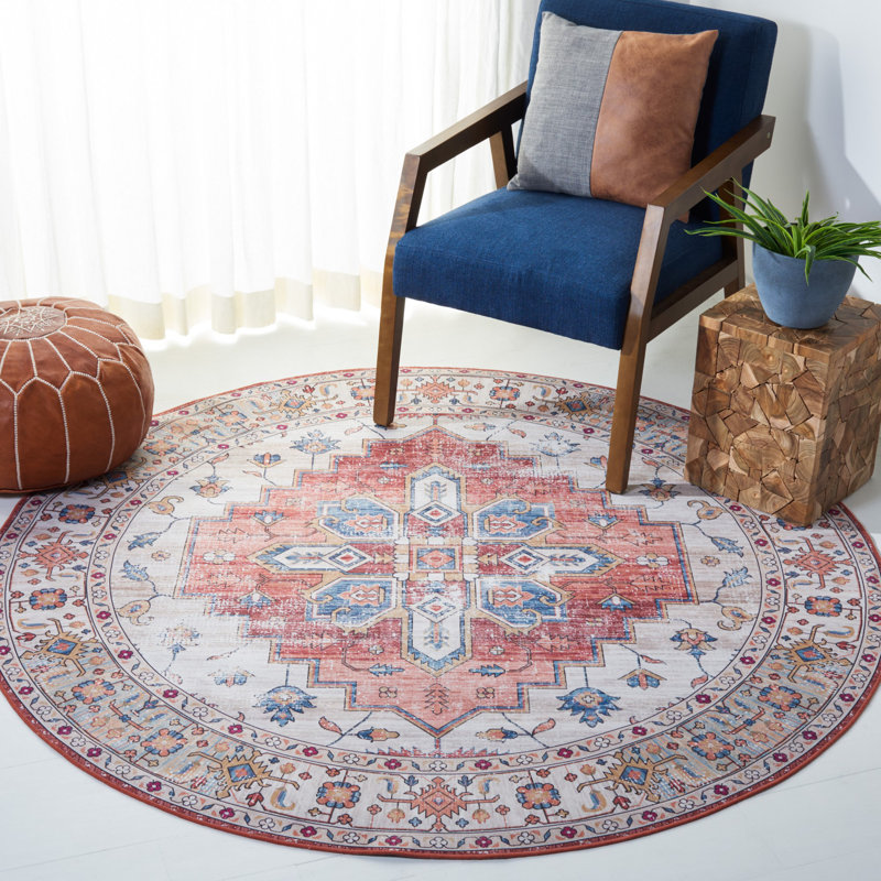 Tapis beige / bleu Allana, Rond 4 pi