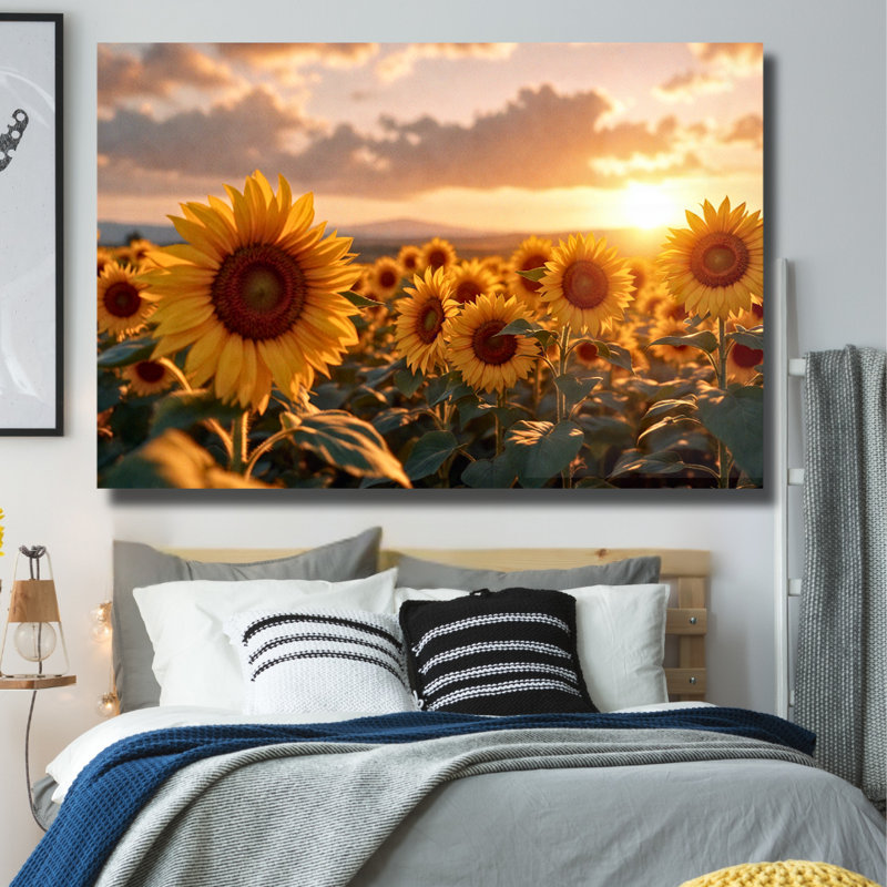 Art mural en verre trempé champ de tournesol, 12" H x 16" W