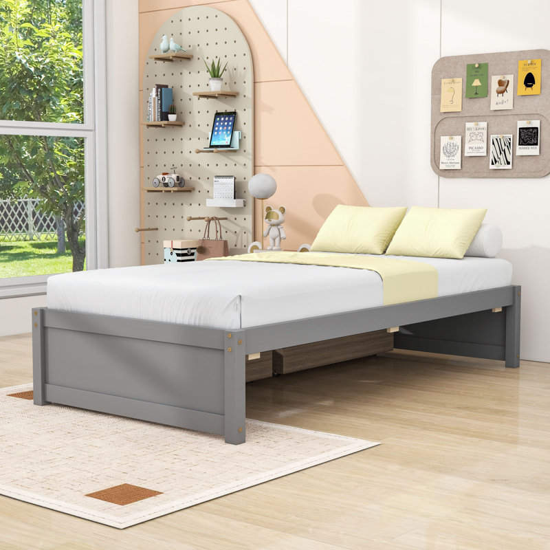 Twin Storage Platform Bed with Drawers, Grey