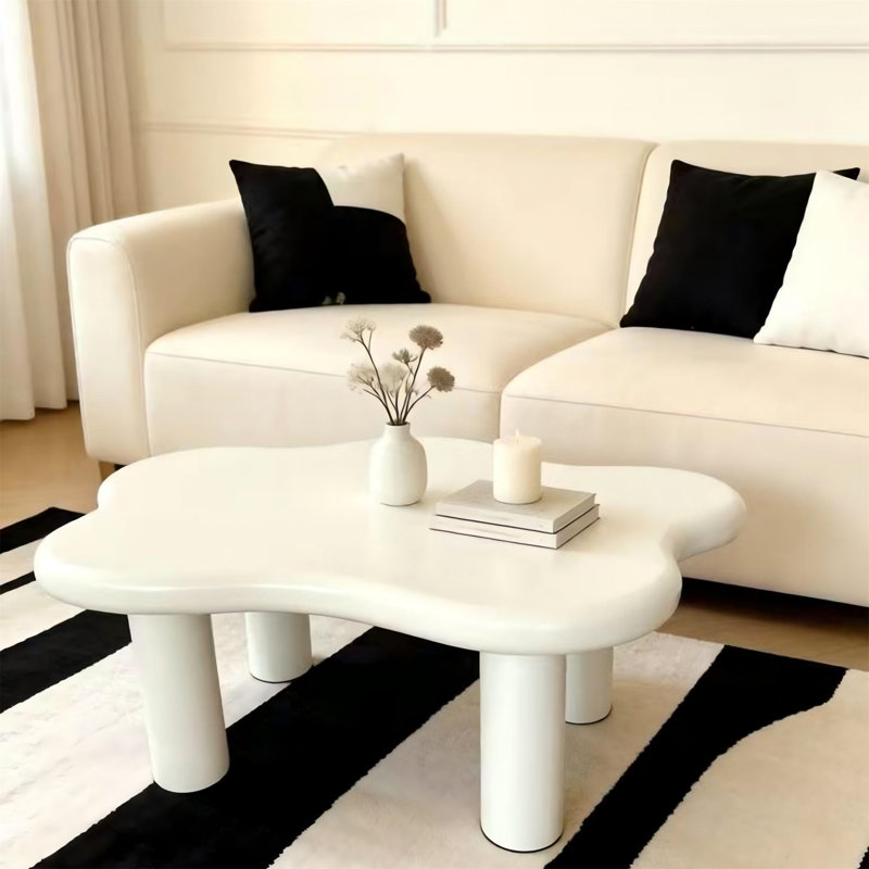 Table basse de 101,6 cm (40 pouces) en forme de nuage avec 4 pieds ronds, Blanc