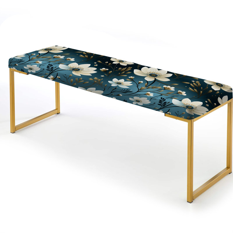 Ivory Coastal Elegance Floral Pattern II - Floral Upholstered Gold Bench
