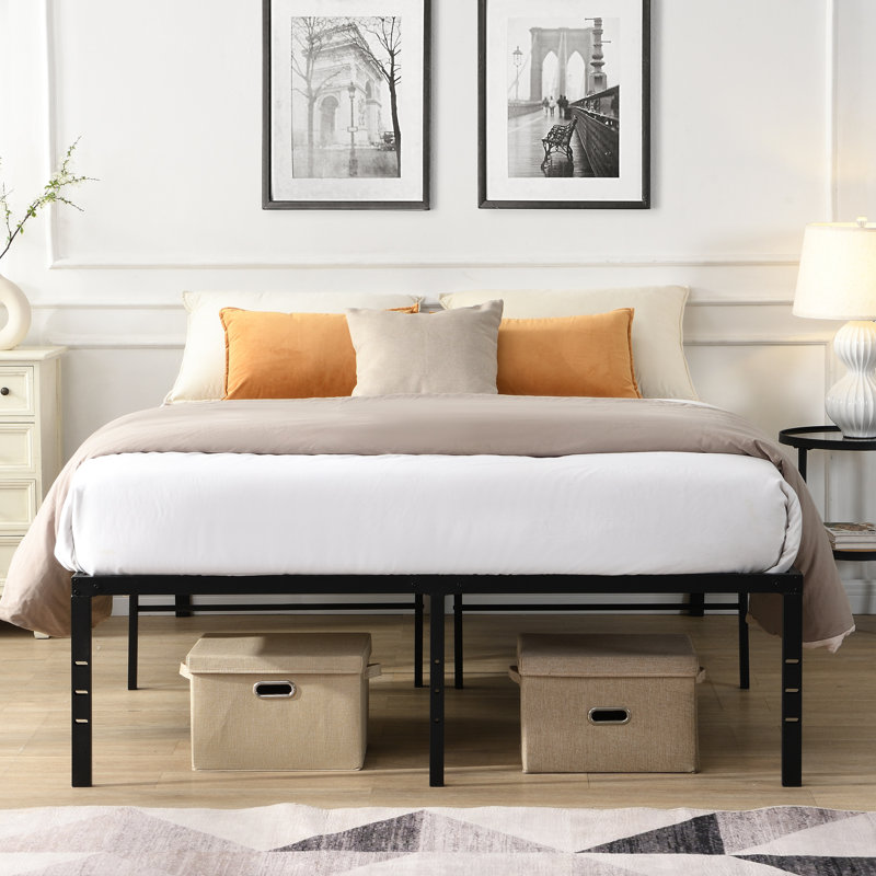 Black Full Size Heavy Duty Metal Bed Frame, Quick Setup, No Squeaking, 1000 - Pound Static Support, Even Mattress Under Space For Organization, Suitable Multiple Rooms, Leg Connection Holes Frame In