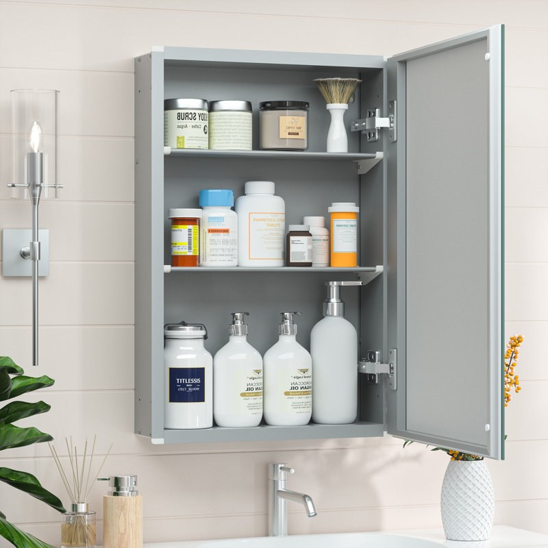 Armoire à pharmacie Husai, H 24 po x l 16 po x P 4,3 po, Argent argent