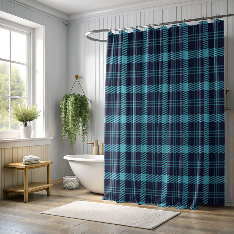 Rideau de douche Plaid Teal - Premium, H 74 po x l 71 po