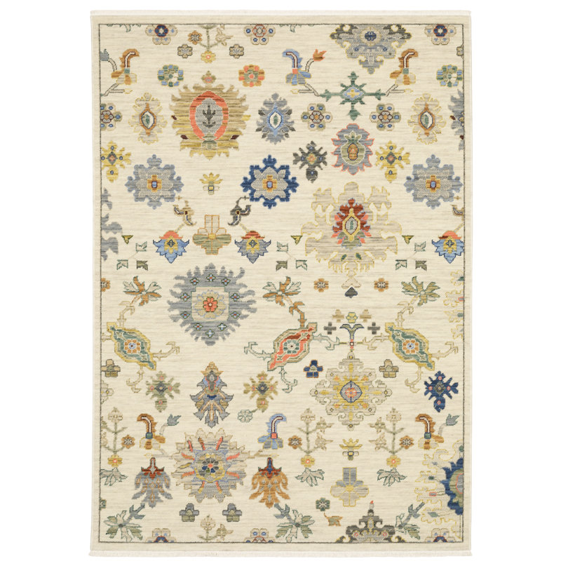 Oriental Machine Woven Beige/Grey Wool Blend Area Rug, Rectangle 5'3" x 7'6"