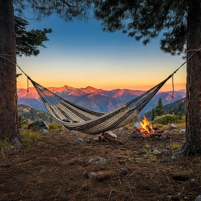 Black & Natural Handwoven XXL Thick Cord Mayan Double Hammock, 625Lbs Heavy-Duty Capacity For Outdoor Patio & Yard Use