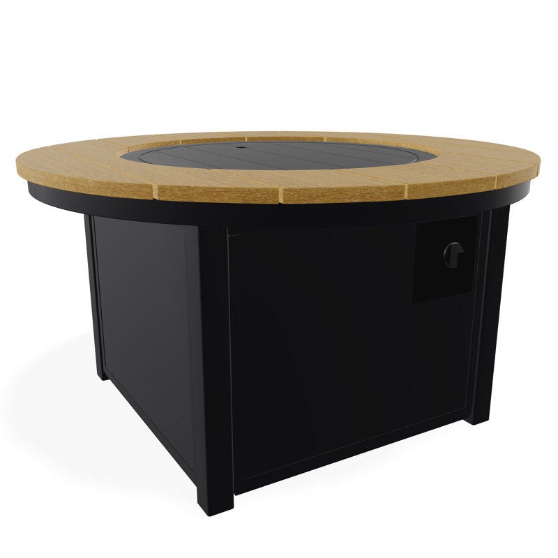 Table de foyer 42 po ronde en polymère rustique avec tablette au propane, Noir / Lagune