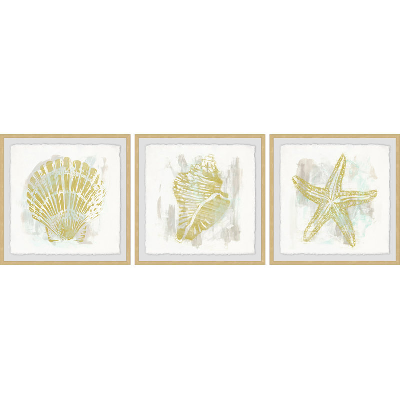Blockprints Seaside VI - Ensemble de 3 reproductions de cadres photo, H 24 po x l 24 po x P 1,5 po