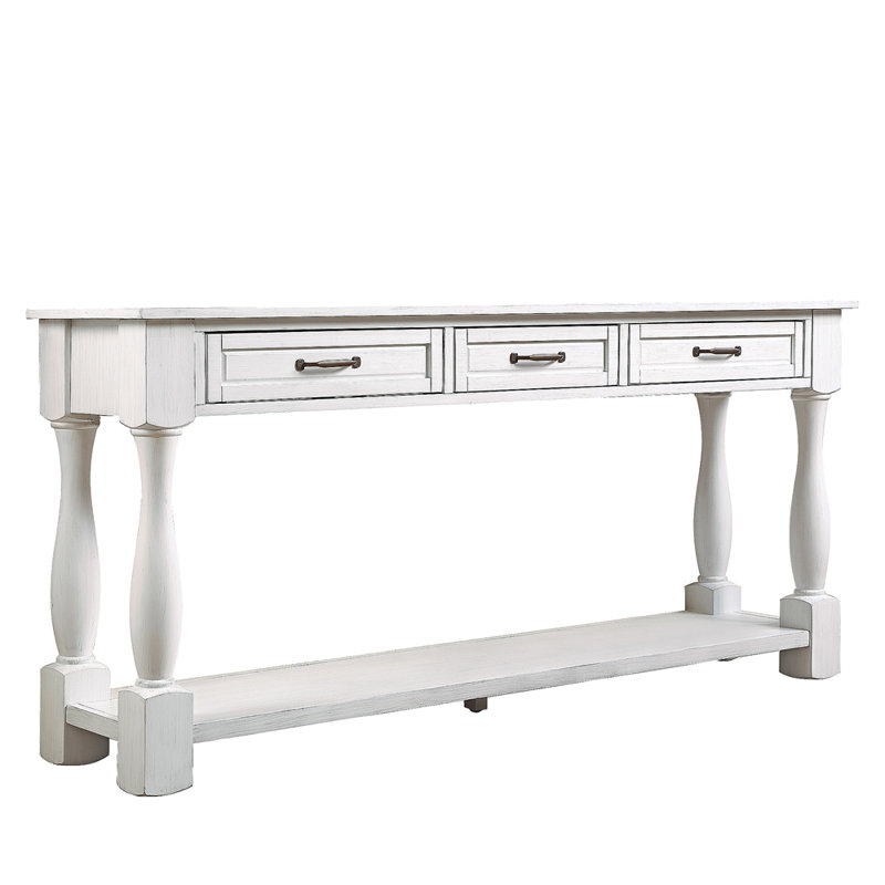Console en bois de 63 po de long avec 3 tiroirs et 1 tablette inférieure pour le couloir d'entrée, Blanc