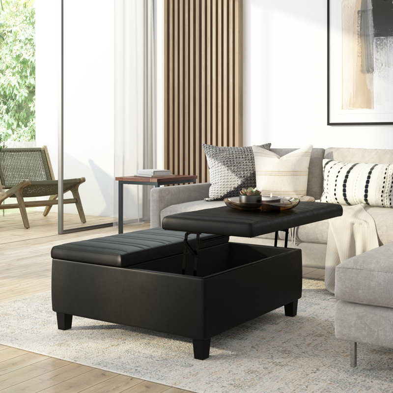 Repose-pieds de rangement pour table basse Ellis, Similicuir noir minuit