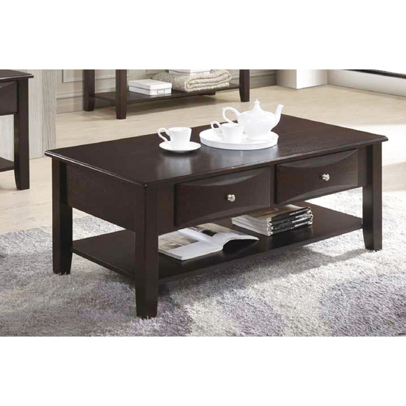 2 tables basses brunes pour deux personnes avec deux tiroirs