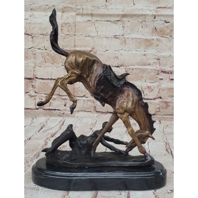 Zemrane Wicked Pony Frederic Remington Bronze Statue Sculpture Cowboy Thrown From Horse 11 Inches X 11 Inches