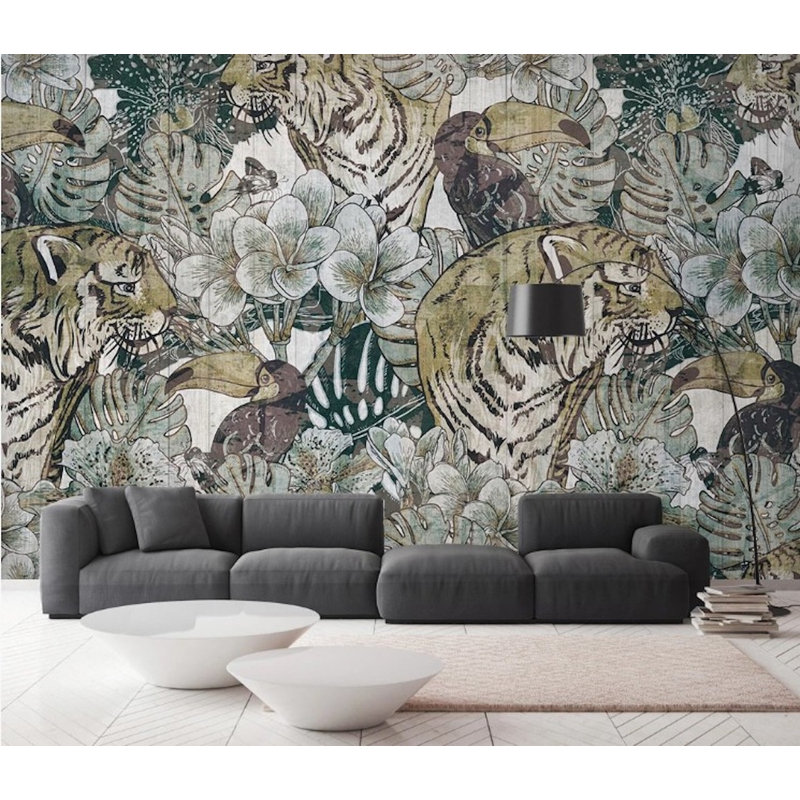 Papier peint amovible oiseaux tropicaux, L 9 po x l 15 po