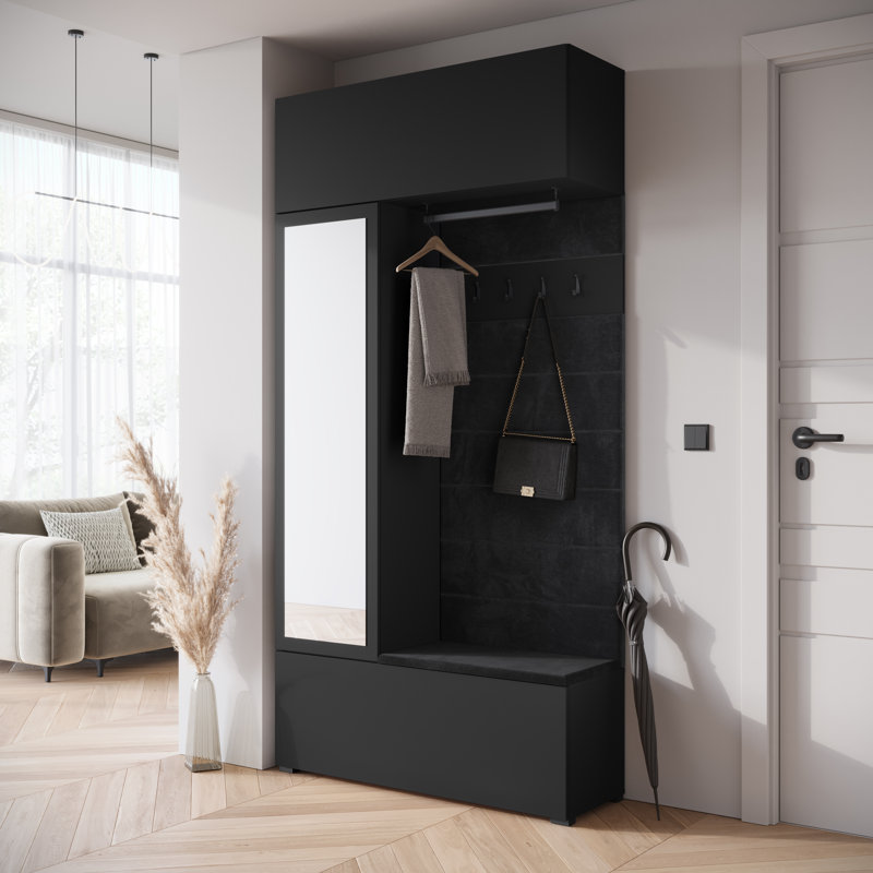 115 cm W Hallway Set with Shoe Storage, Black