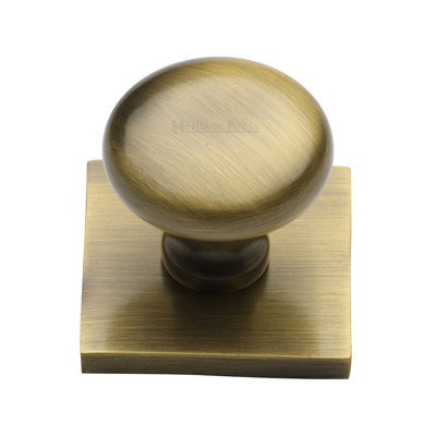 Heritage Brass Cabinet Knob Victorian Round Design with Square Backplate