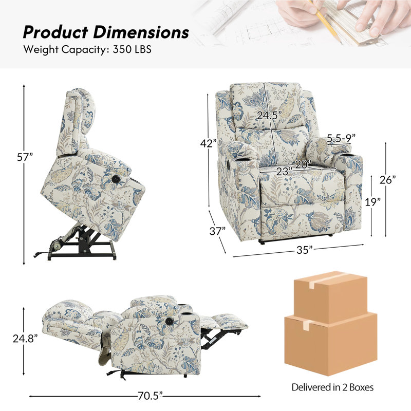 Fauteuil inclinable électrique avec massage Caroleann, Mélange de polyester bleu