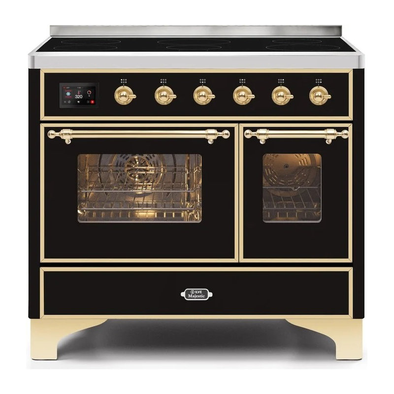 Majestic II 40" Freestanding Induction Range, Glossy Black/Brass