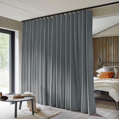 Room Divider Curtains Total Blackout Privacy Curtain Panel Room Thermal Insulated Noise Reduction Curtain For Bedroom Window Living Room Ceiling Track Curtain W 15 Ft × H 9Ft Dark-Grey.