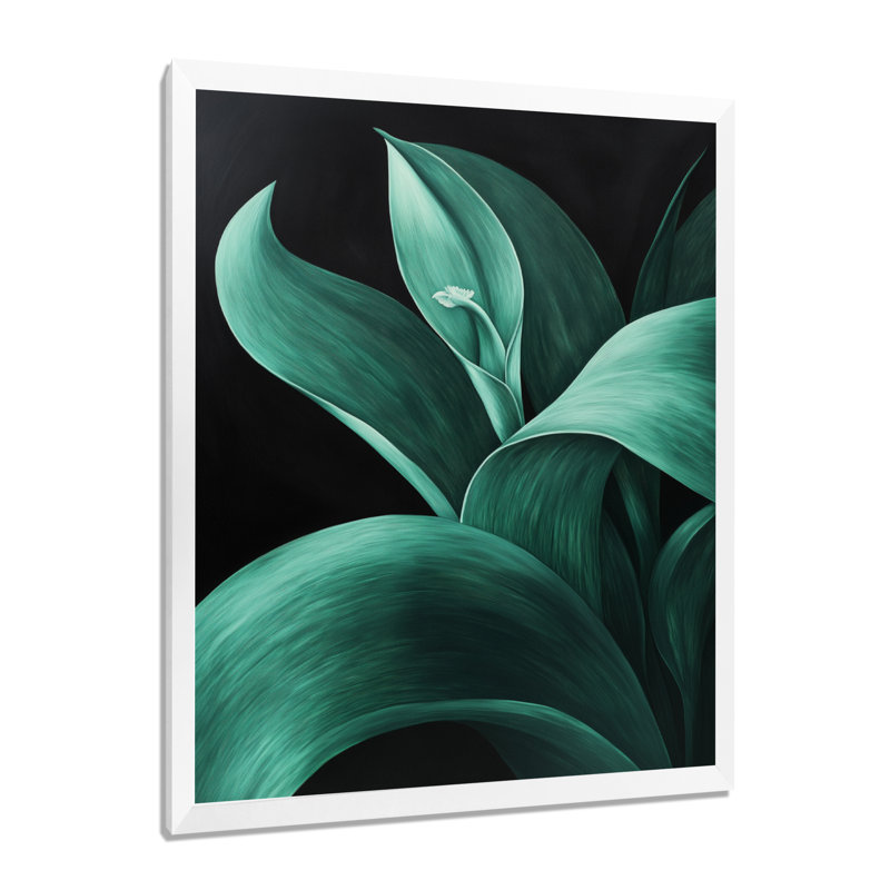 Lames d'iris émeraude - Tableau encadré sur toile à motifs de feuilles tropicales, H 40 po x l 30 po, Cadre photo blanc