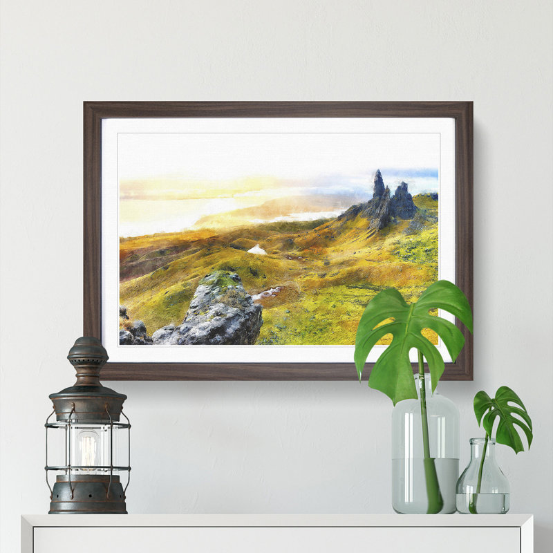Old Man of Storr in the Isle of Skye - Picture Frame Graphic Art Print, 24cm H x 33cm W x 2cm D, Walnut Framed
