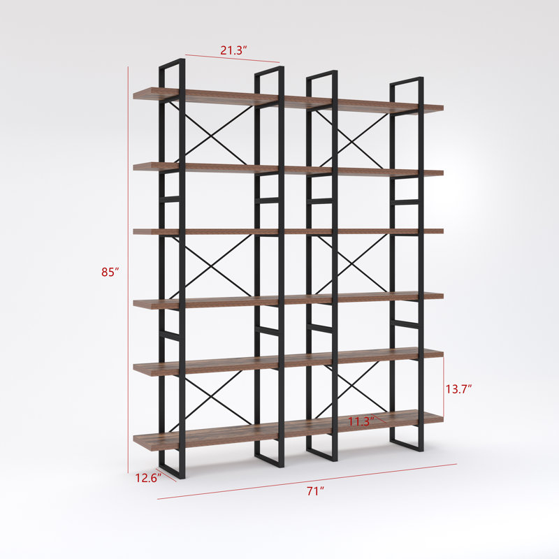 Bibliothèque et bibliothèque Lotus, (6 Shelves) 85" H x 71" W x 12.6" D, Rustic Brown