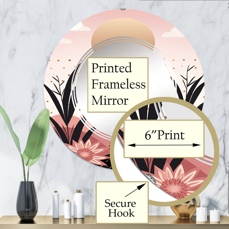 Bougain - Miroir mural rond moderne, 32 po x 32 po