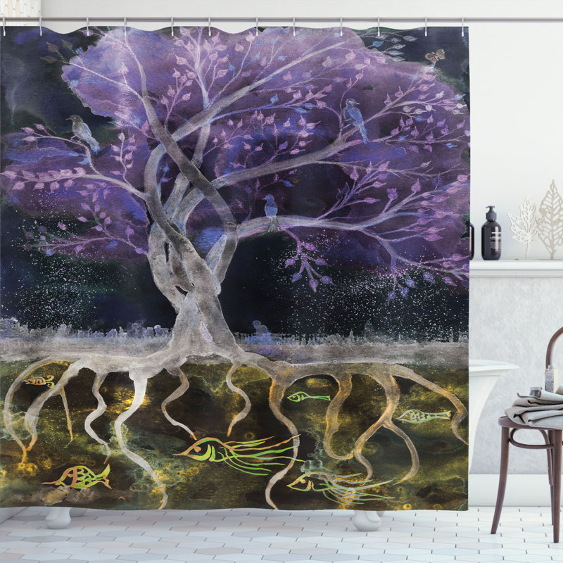 Ensemble de rideau de douche Tree of Life + crochets, H 69 po x l 105 po
