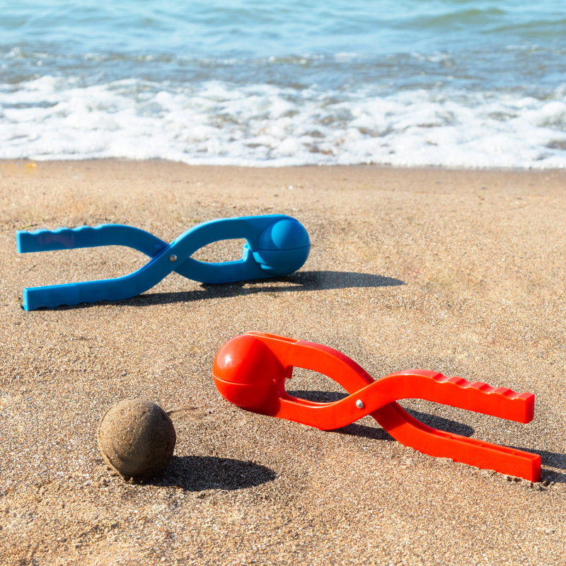 Ensemble de 2 outils de fabrication de boules de neige - jouet d'hiver pour l'extérieur avec poignée pour façonner des boules de neige - jouets amusants pour enfants et adultes par Hey Play (rouge et bleu)