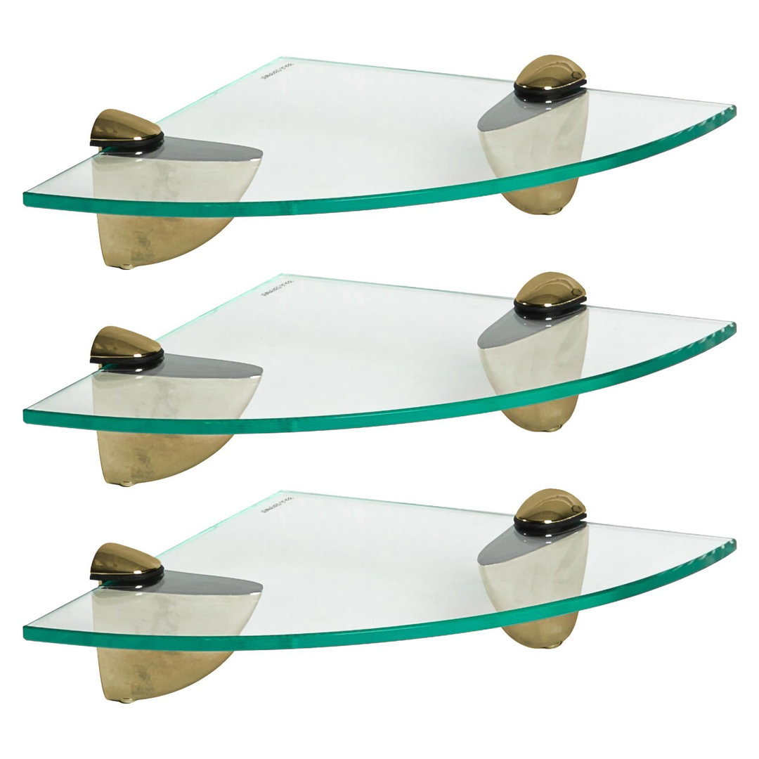 Harbour Housewares - Floating Glass Corner Shelves with Metallic Brackets - Set of 3