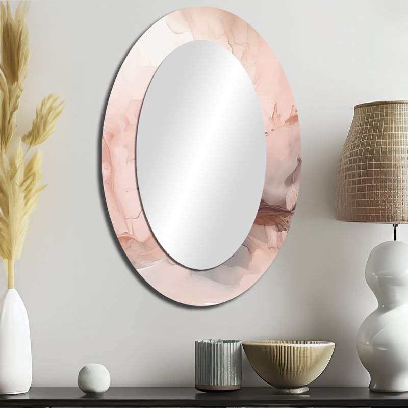 Miroir mural rose délicat abstrait en marbre I - rose moderne, 36 po x 24 po