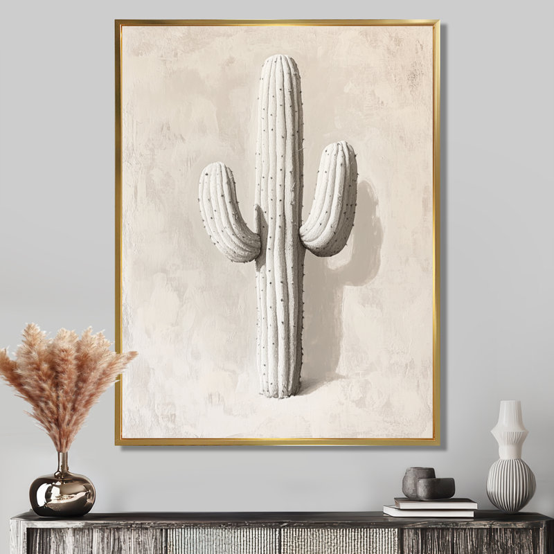 Saguaro ivoire - Tableau encadré Cactus, H 32 po x l 16 po, Cadre flottant doré
