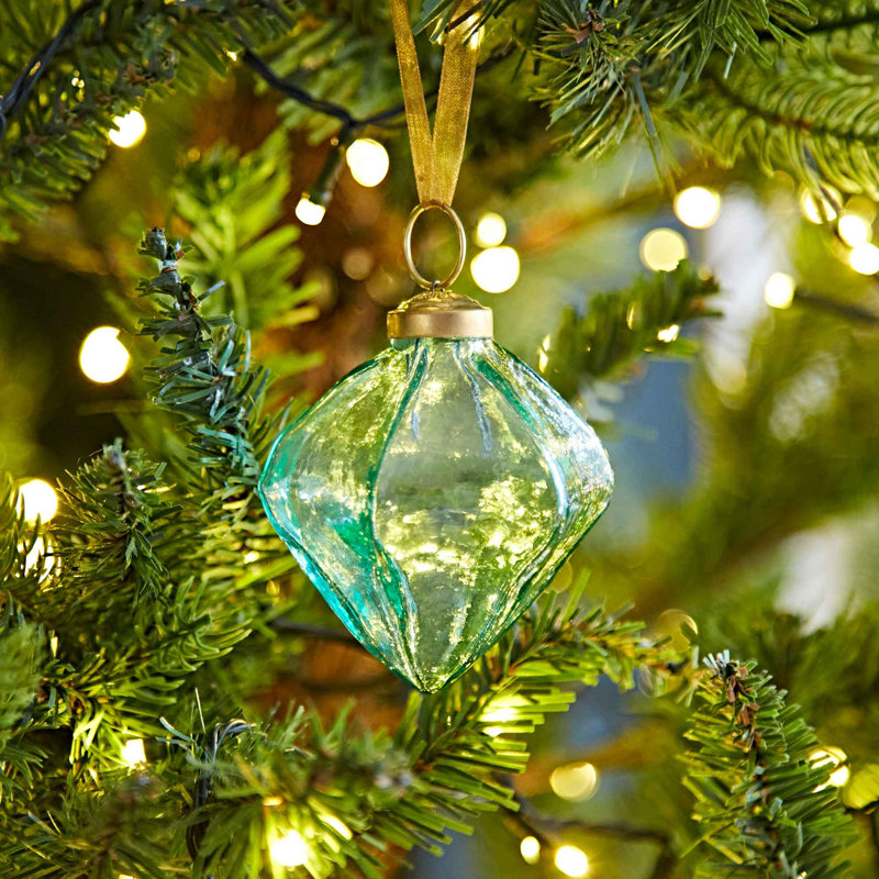 Coloured Recycled Glass Diamond Bauble, Green
