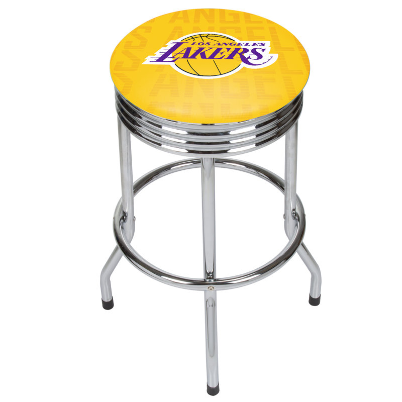 NBA Swivel Upholstered Counter Stool with Metal Frame, Los Angeles Lakers, Chrome