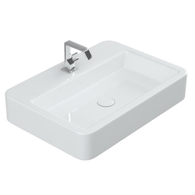 Lavabo de salle de bain vasque rectangulaire en céramique blanc brillant
