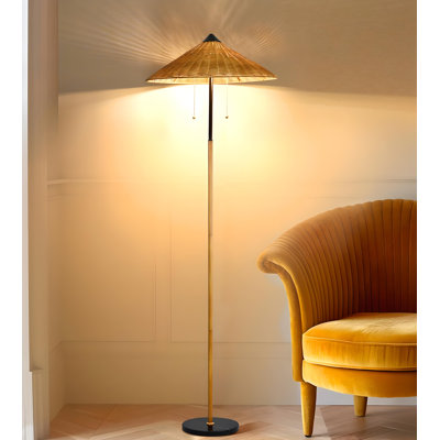 Kisean 68'' Natural Rattan Wicker, 2-Light Floor Lamp with Marble Base