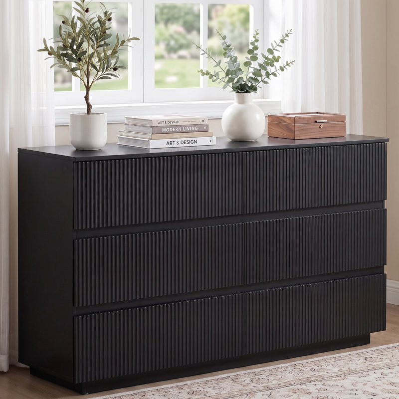 Buffet de 55 po de large avec 4 portes interchangeables et 3 tiroirs, Noir