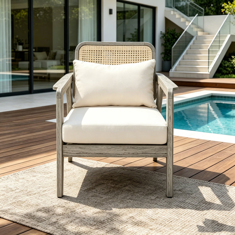 Fauteuil club d'extérieur en bois d'acacia, Gris clair - 1 pièce