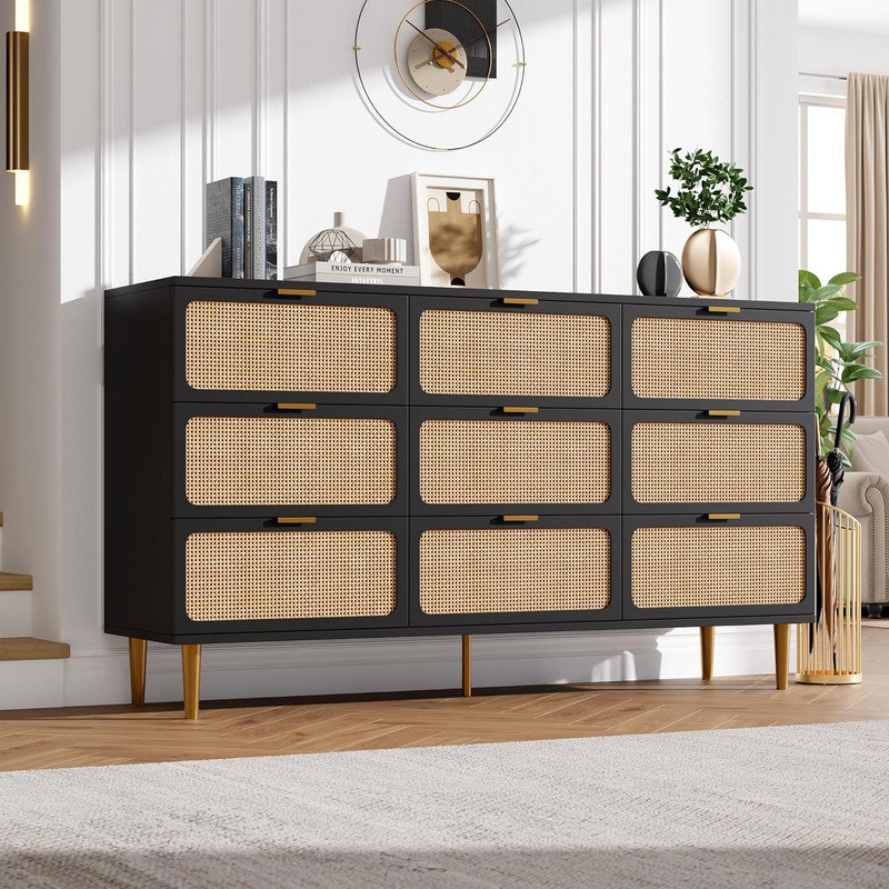 9-Drawer Dresser, Tall Chest of Drawers with Deep Storage for Bedroom & Living Room, Black