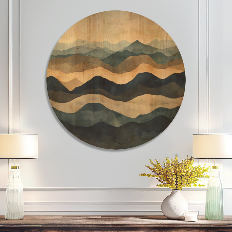 «Geometric Earth Horizon II», impression d'art mural rond en bois, 23" Round, Round