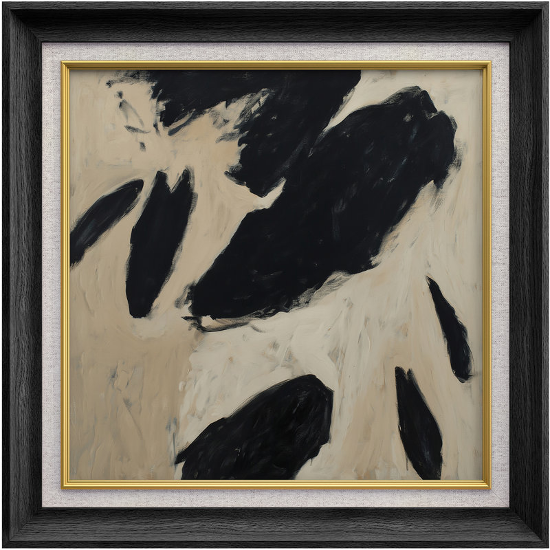«Black and Beige Abstract Art», reproduction d'art sur papier encadrée, H 26 po x l 26 po x P 1,5 po