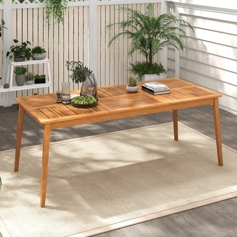 Outdoor Acacia Wood Dining Table With 1.96" Umbrella Hole Rectangular, 30”H x 35”L x 79”W