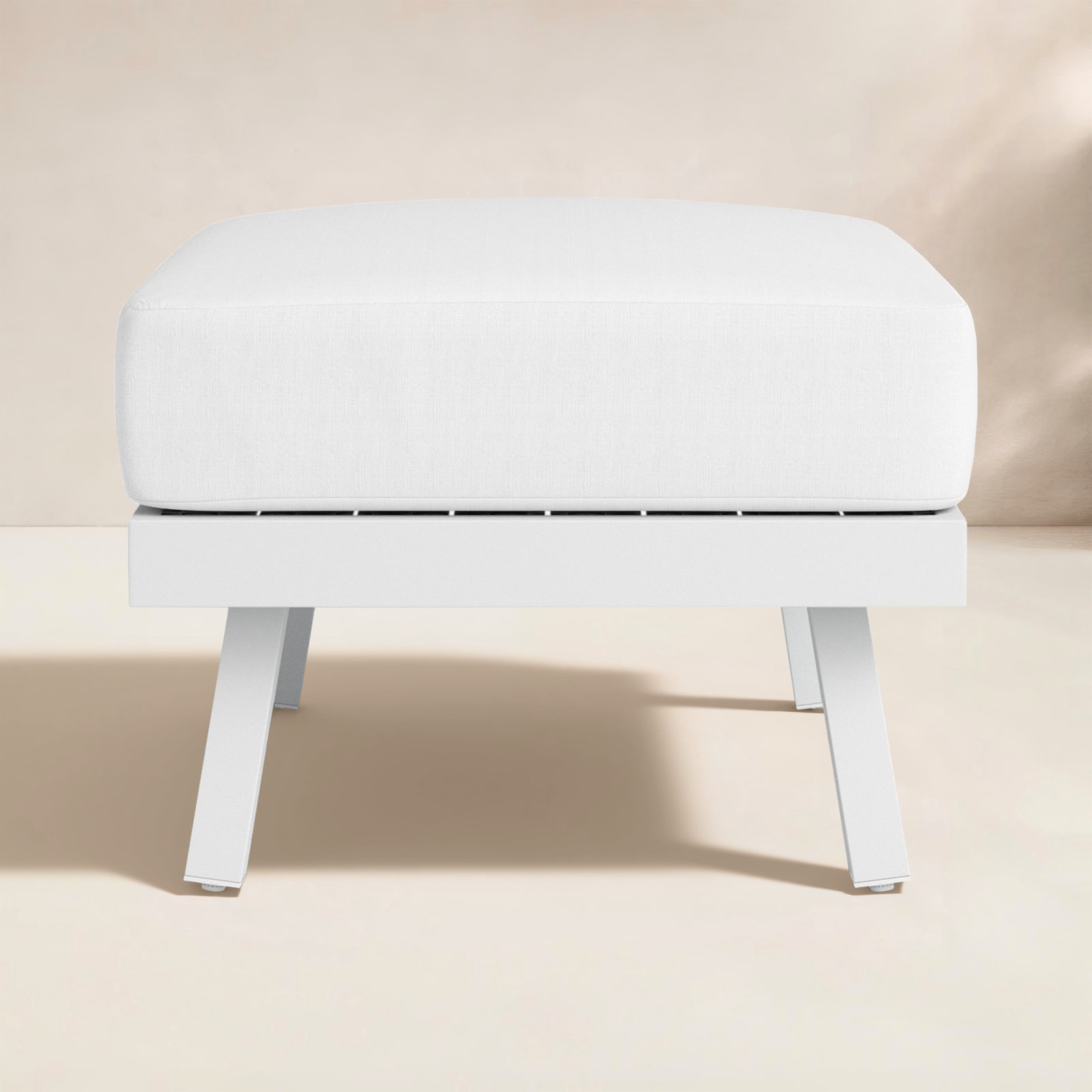 Armando Upholstered Outdoor Ottoman with Cushion, White Sunbrella®, White