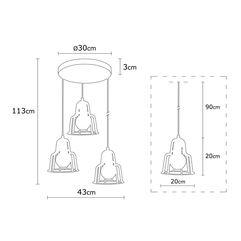 Luminaire suspendu géométrique à 3 lumières Darwen