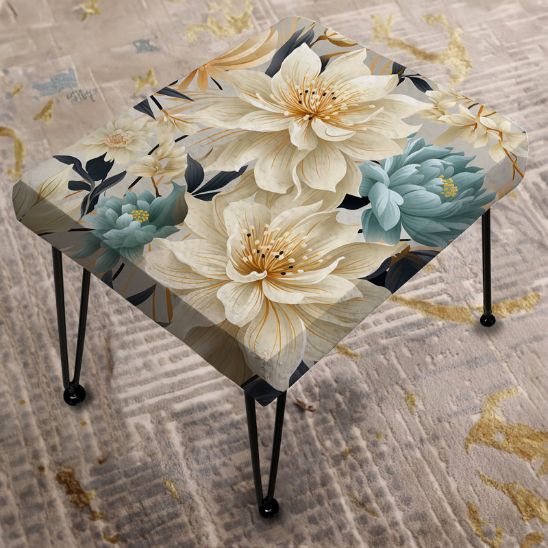 Beige et gris fleur sérénité motif bohème - Repose-pieds rectangulaire floral