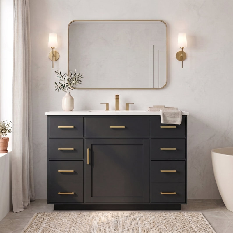 Armoire autoportante en MDF 48 tiroirs 48 po avec évier et 1 porte 48 po, Noir