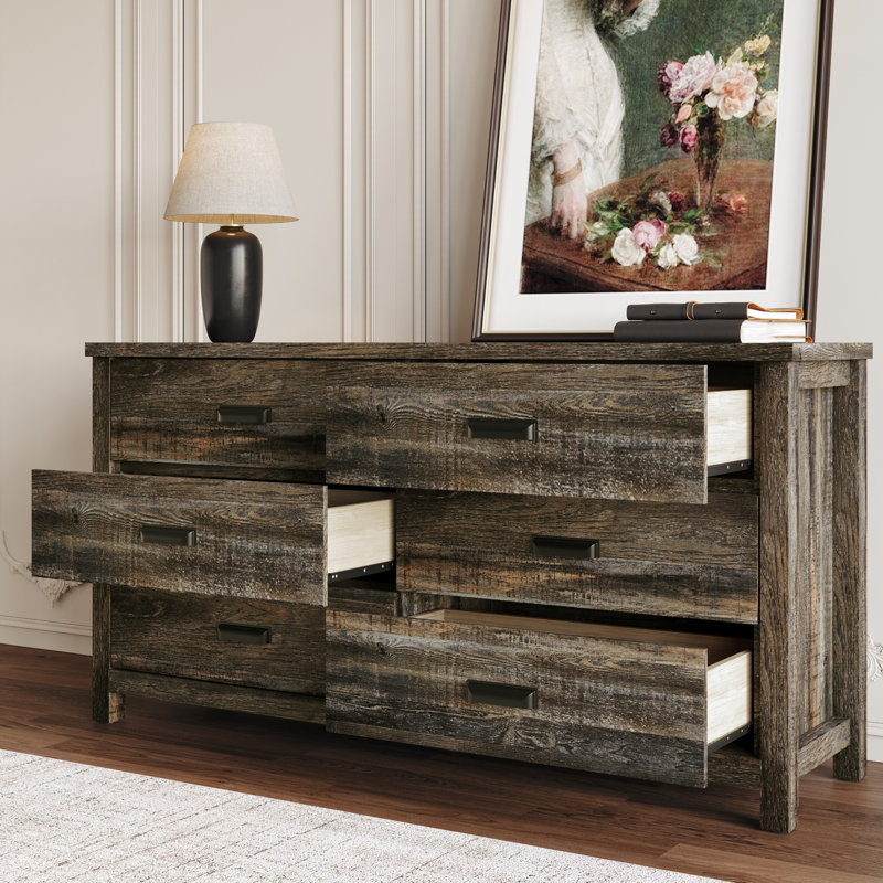 Commode 6 tiroirs Cecere, Chêne brun