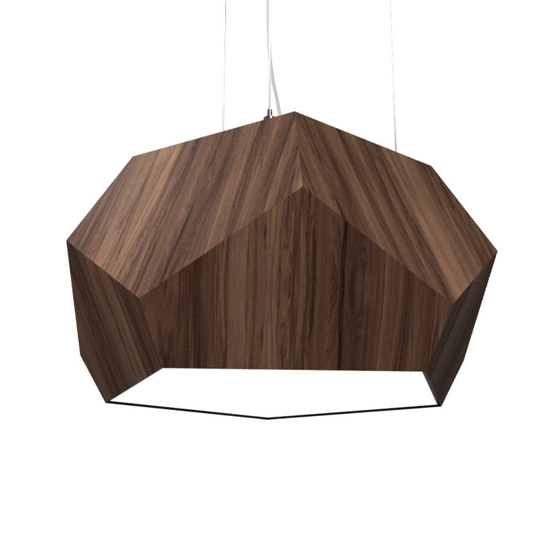 1 - Light LED Pendant, 8.19" H x 15.6" W x 15.6" D, American Walnut
